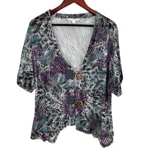 Erin London Sz Medium Open Knit Wearable Art Blouse Shirt Top Unique Artsy